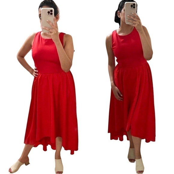 ANTHROPOLOGIE HUTCH Asymmetric Red Maxi Dress Sz M - Picture 1 of 6